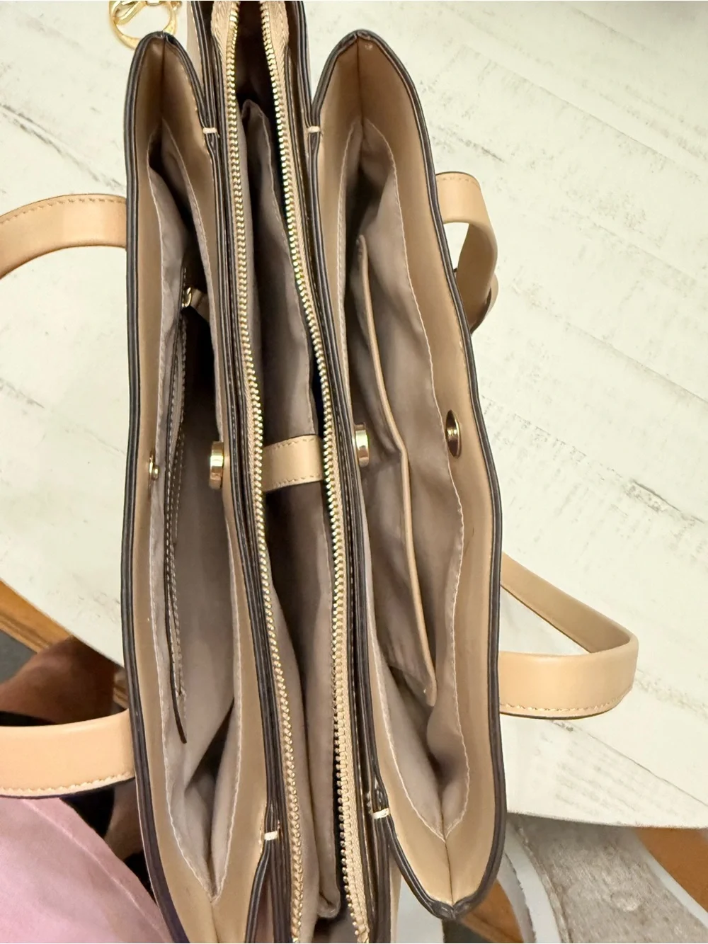 Nine West Beige Leather Tote with Top Handles